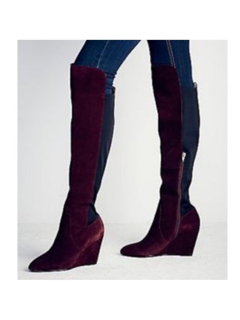 Charles by Charles David Edie Over the Knee Wedge Boots in Merlot, Size 5.5M